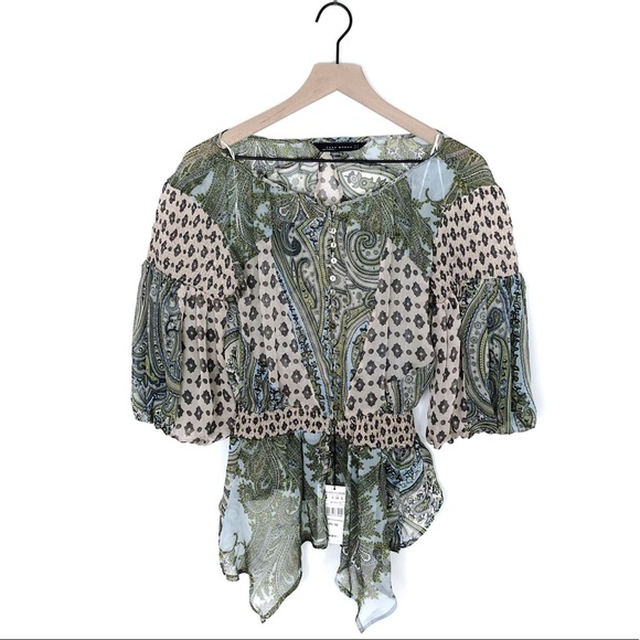 Zara Tops - SOLD NWT Zara Woman Sheer Paisley Balloon Sleeve
